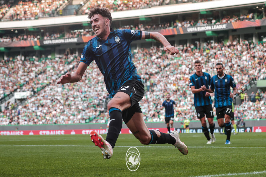 Sporting Lisbona-Atalanta: esultanza Ruggeri