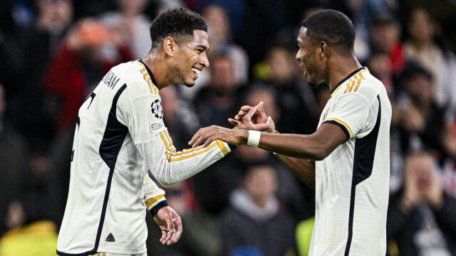 Real Madrid-Napoli: esultanza Bellingham e Alaba