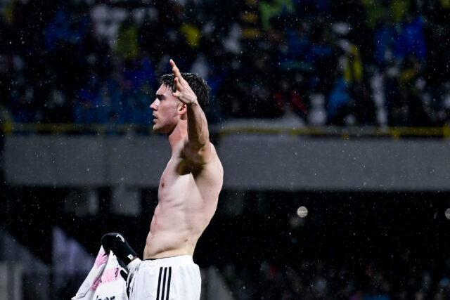Vlahovic esulta in Salernitana-Juventus