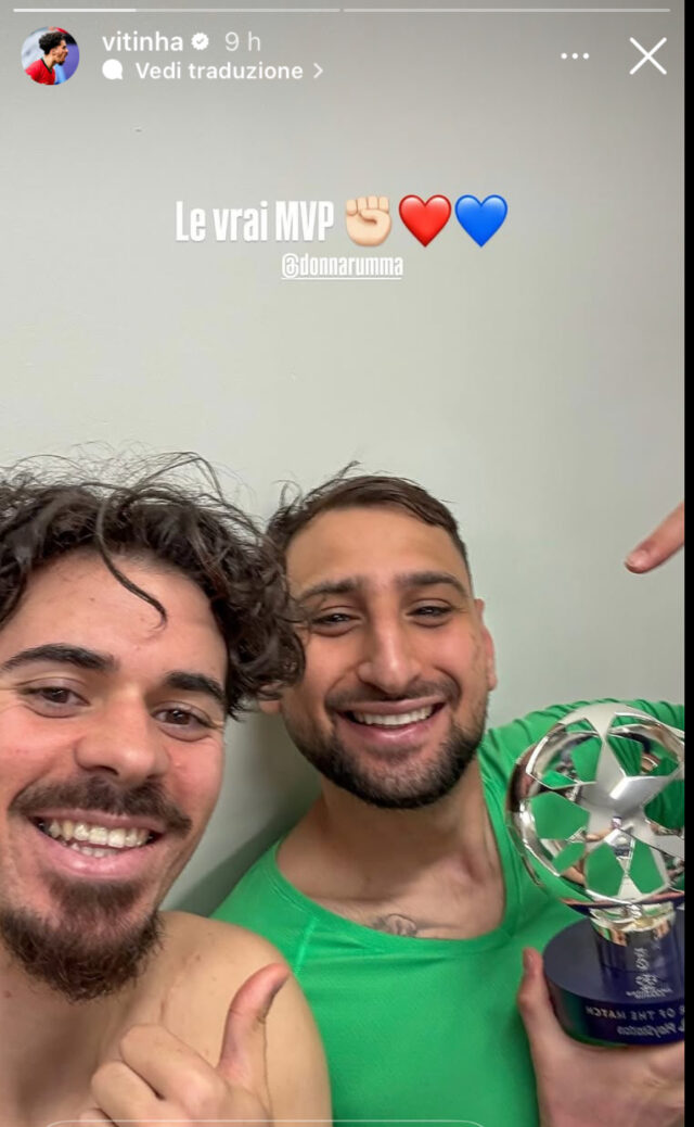 Vitinha su Instragam dopo Arsenal-PSG: «Donnarumma è il vero MVP»