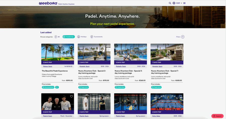 Weebora, viaggiare giocando a padel