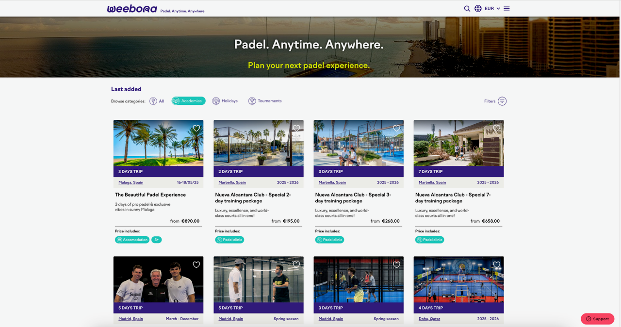 Weebora, viaggiare giocando a padel