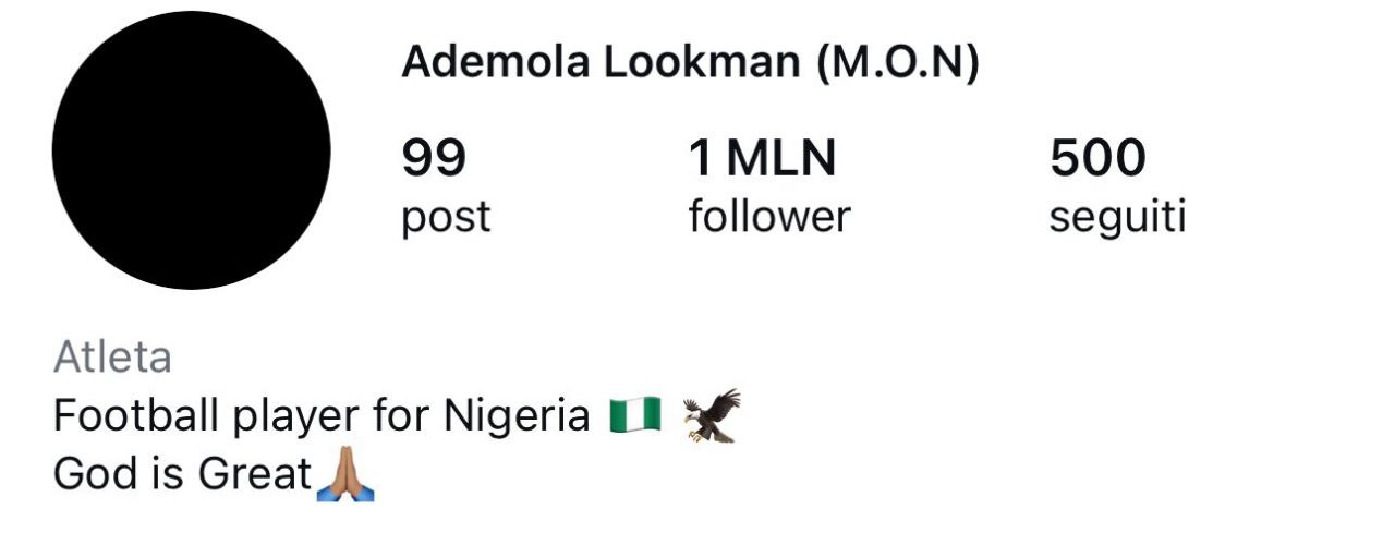 Il profilo Instagram di Lookman dopo il no dell’Atalanta all’Inter