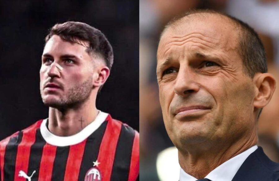 Santiago Gimenez, calciatore del Milan, e Massimiliano Allegri, tecnico dei rossoneri
