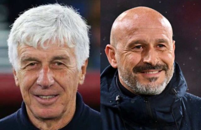 Gian Piero Gasperini (allenatore Roma) e Vincenzo Italiano (tecnico Bologna)