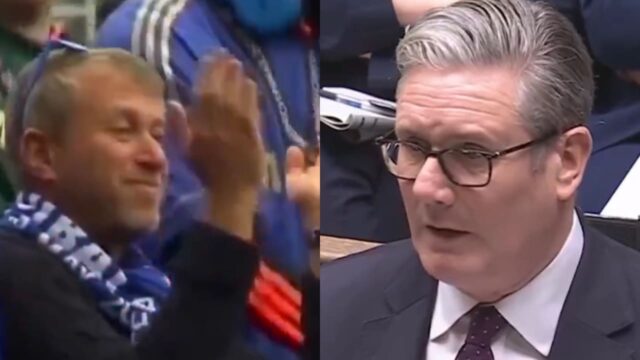 Roman Abramovich, ex proprietario del Chelsea, e Keir Starmer, primo ministro dell’Inghilterra