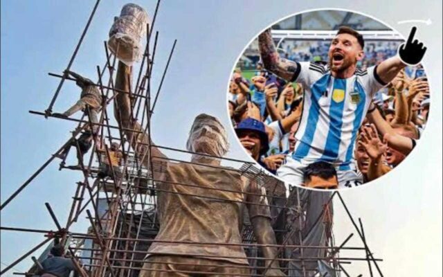 Messi vola in India, svelata l'enorme statua: le foto