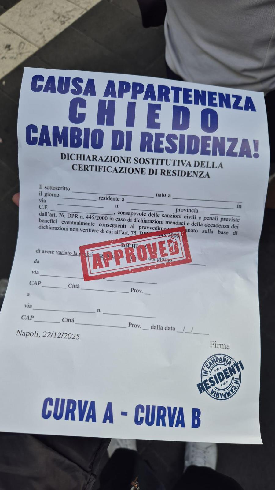 Il volantino di protesta dei tifosi del Napoli