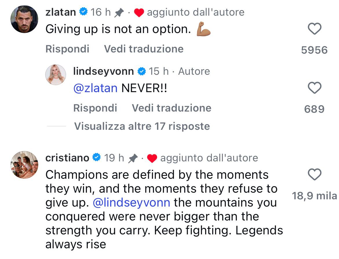 Il messaggio di Zlatan Ibrahimovic per Lindsey Vonn